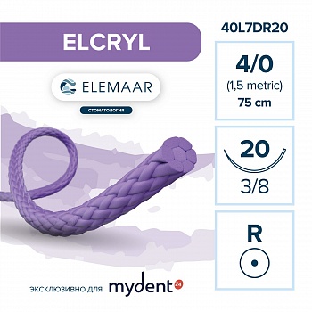 Шовный материал ELCRYL 4/0 (12 шт, 75 см, 3/8, 20 мм, колющая)